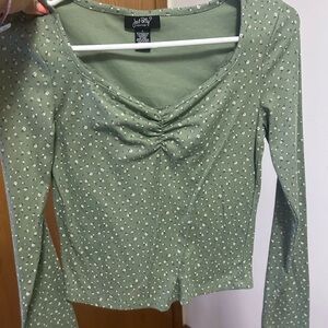 Forever 21 Green Ruched Fitted Blouse